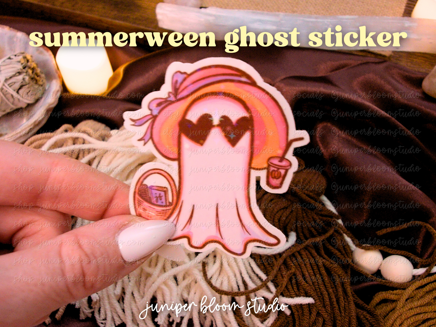 beach babe summerween holographic sticker | spooky summer halloween ghost sticker