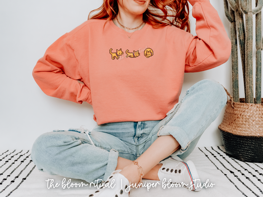light orange pixel cat cozy crewneck sweatshirt | cozy gift for gamers