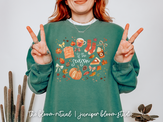 tis the season coquette fall crewneck sweatshirt | halloween gift for fall autumn