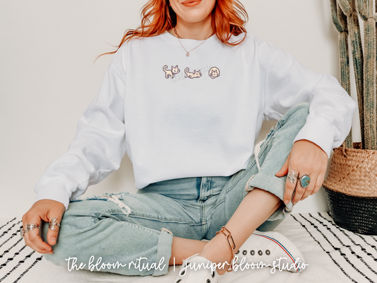 white pixel cat cozy crewneck sweatshirt | cozy gift for gamers