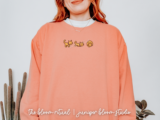 light orange pixel cat cozy crewneck sweatshirt | gift for gamers - comfort colors