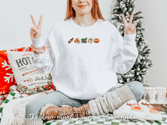 winter holiday vibes (white) pixel art cozy crewneck sweatshirt | cozy gift for gamers