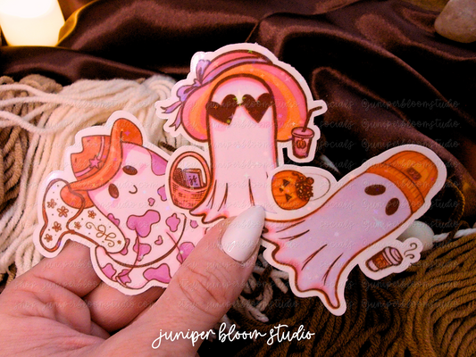 summerween ghosts holographic sticker bundle | spooky cowboy halloween ghost sticker set