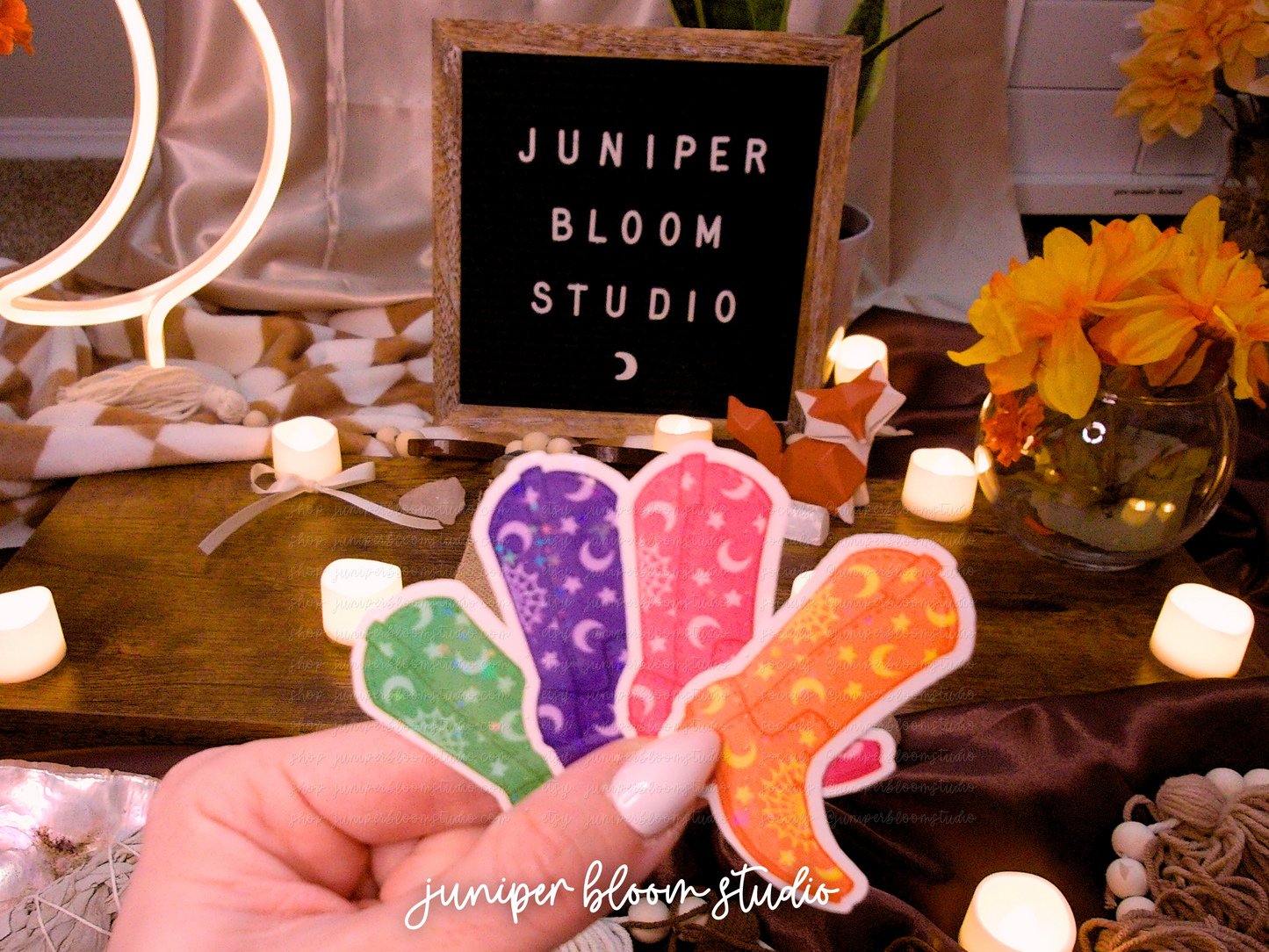 hot pink cowboy boot holographic sticker | spooky western halloween sticker