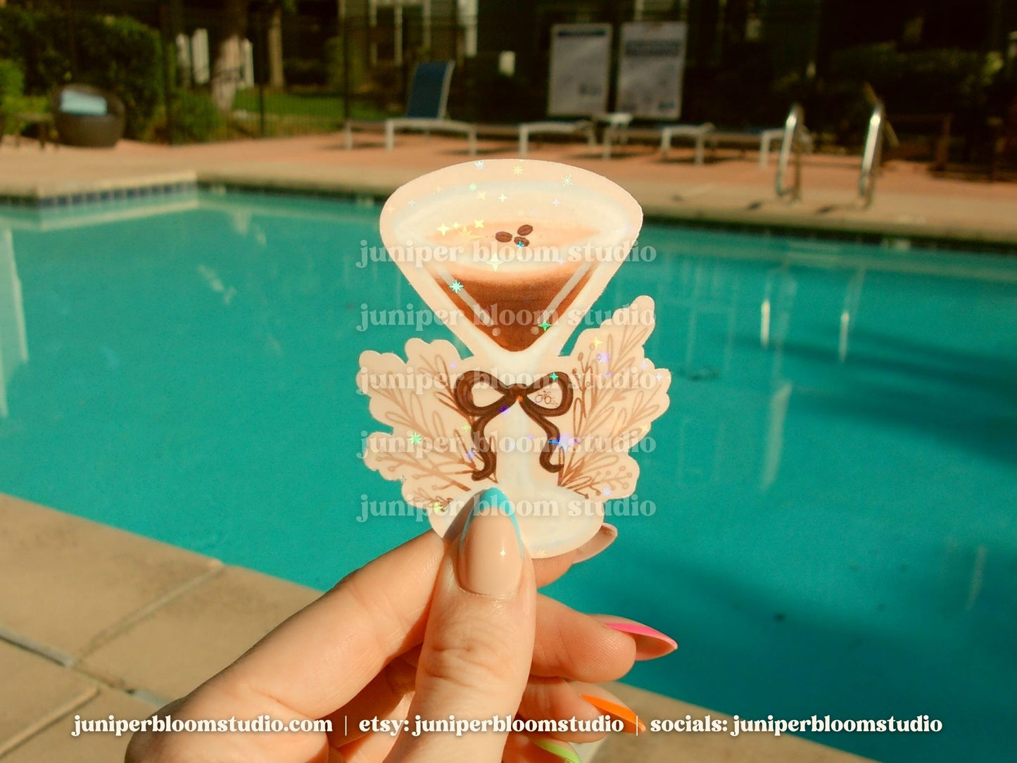 coquette espresso martini sticker | summer drinks and bows holographic sticker