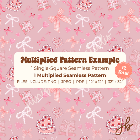 pink coquette bows & cake digital seamless pattern | coquette print at home downloadable digital pattern