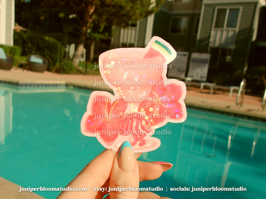 coquette watermelon daiquiri sticker | summer drinks and bows holographic sticker