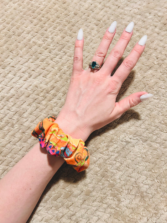 paisely orange scrap scrunchie | retro orange hair scrunchie
