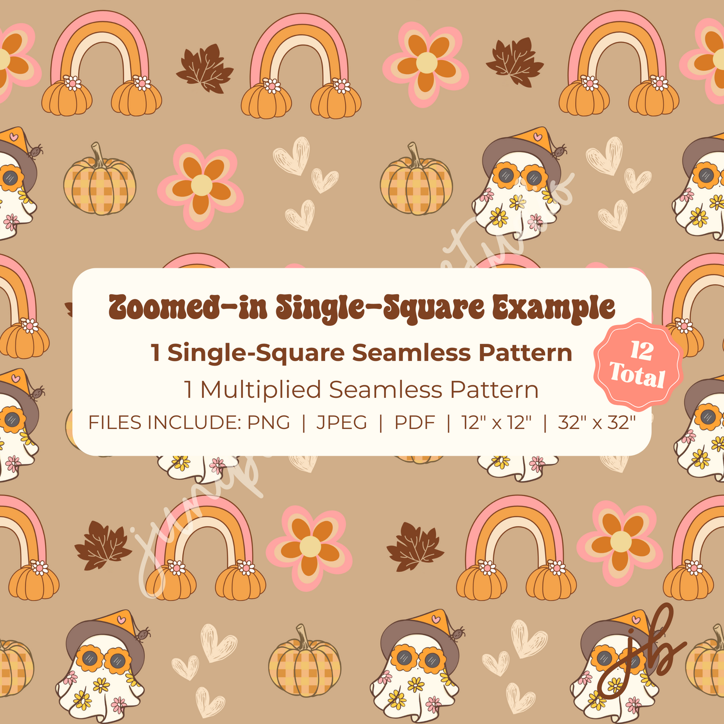 cute autumn ghosts digital seamless pattern | retro groovy fall print at home downloadable digital pattern
