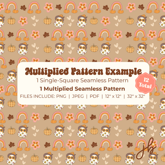 cute autumn ghosts digital seamless pattern | retro groovy fall print at home downloadable digital pattern