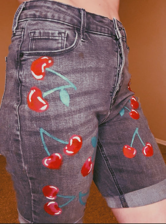 "cheri" upcycled shorts - painted thrift-flip shorts