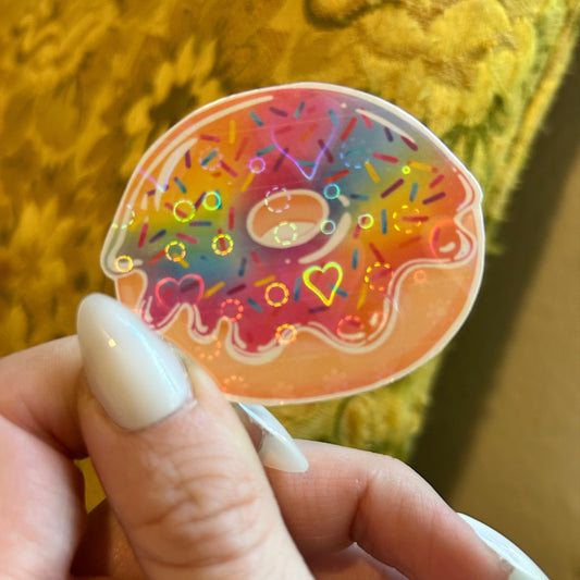holographic rainbow donut sticker | rainbow lgbtqia+ pride sticker
