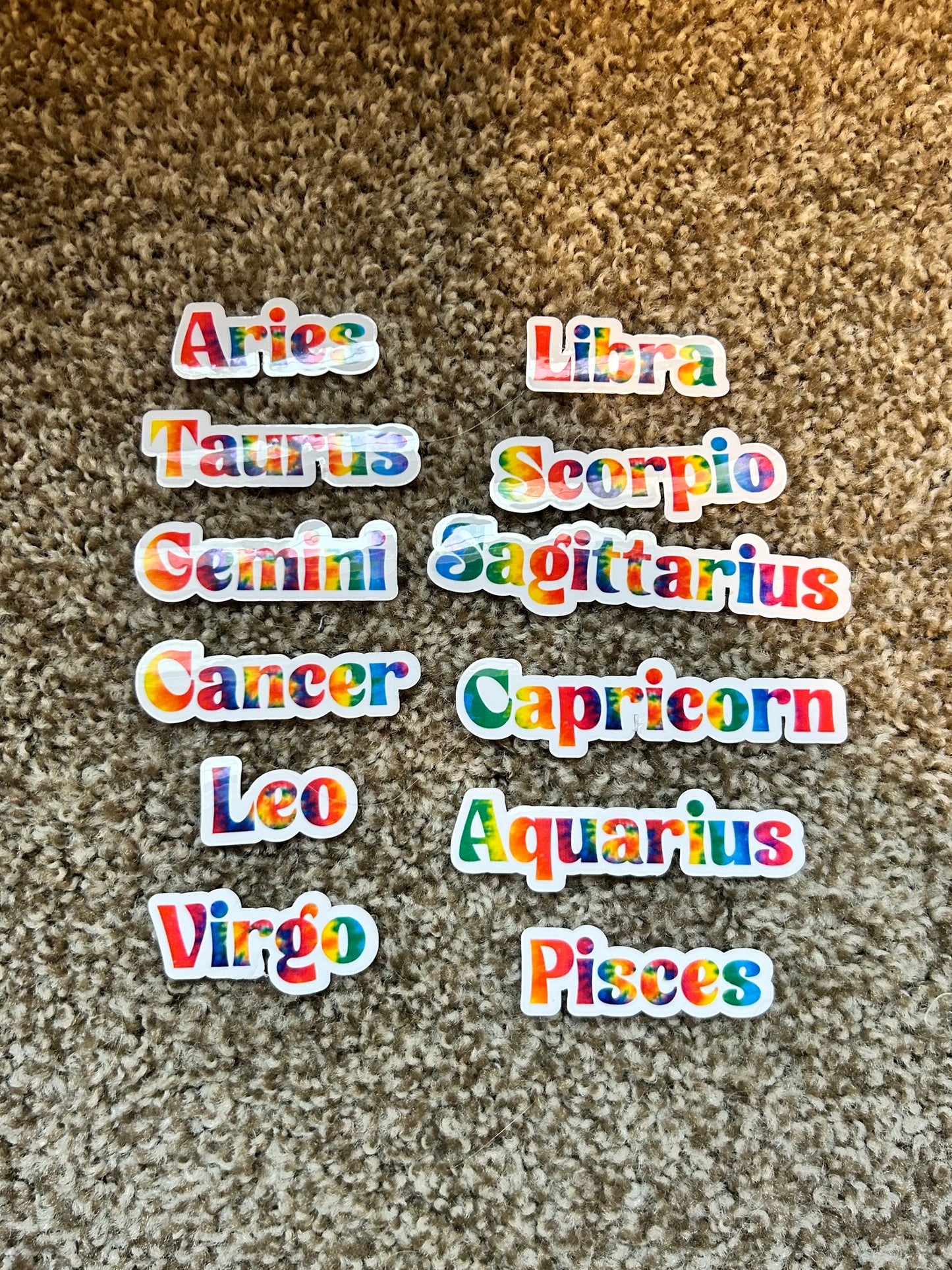 groovy tie-dye sagittarius zodiac sticker | clear border rainbow astrological sign sticker
