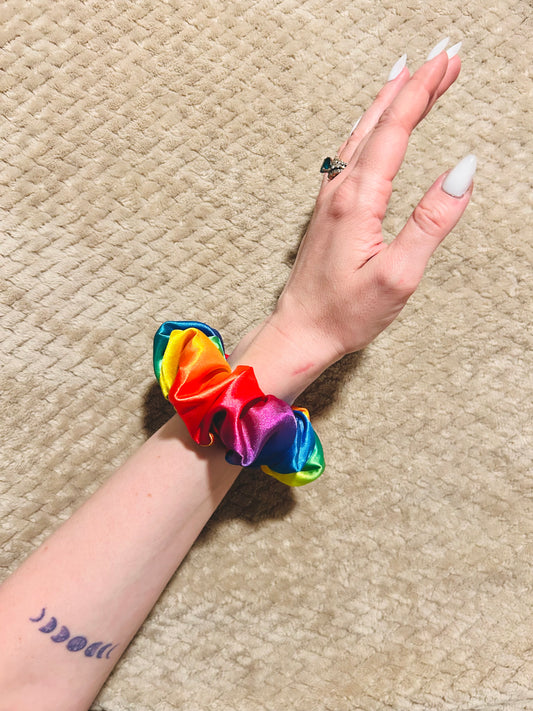 vivid rainbow pride scrunchie | rainbow lgbtqia+ hair scrunchie