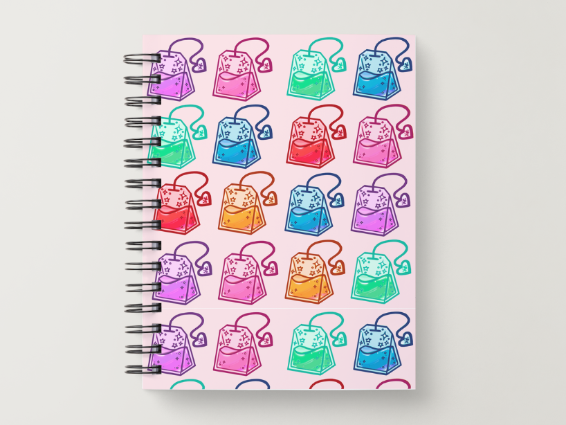 rainbow tea digital seamless pattern | teabags print at home downloadable digital pattern hand-drawn