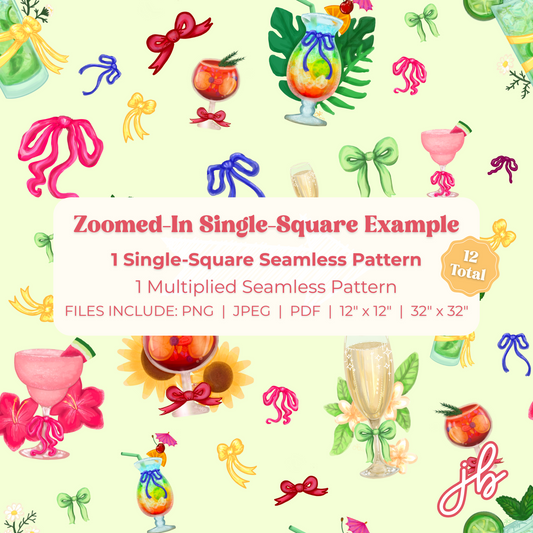 coquette cocktails fruity digital seamless pattern | summer drinks print at home downloadable digital pattern