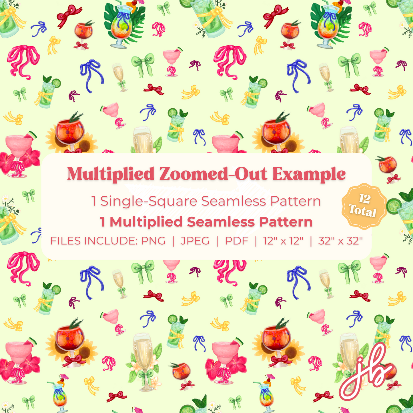 coquette cocktails fruity digital seamless pattern | summer drinks print at home downloadable digital pattern