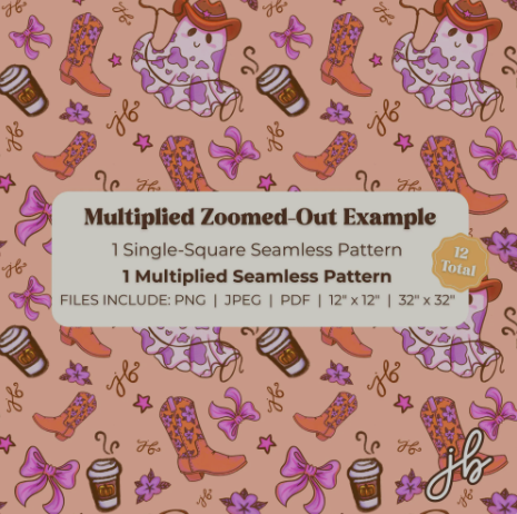 yeehaw ghosts digital seamless pattern | western halloween coquette ghosts print at home downloadable digital pattern