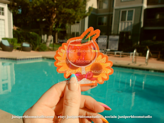 coquette sunflowers and sangria sticker | summer drinks and bows holographic sticker