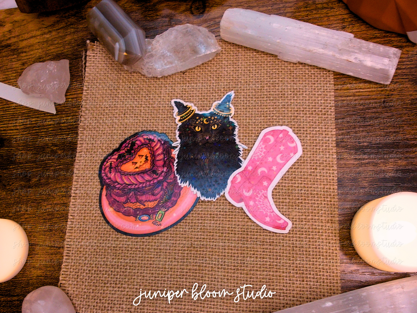 sweet & spooky holographic sticker bundle  |  spooky cat cake cowgirl boot halloween sticker set