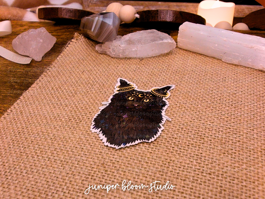 black cat holographic sticker  |  spooky halloween witchy sticker