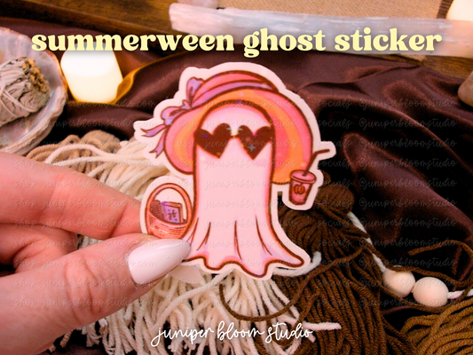 beach babe summerween holographic sticker  |  spooky summer halloween ghost sticker