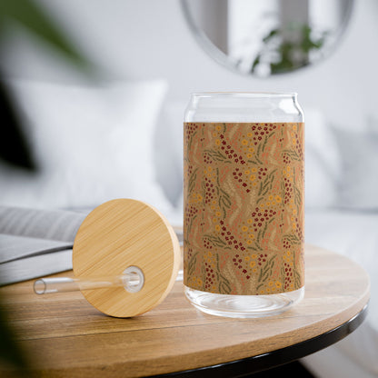 fall florals 16oz glass with straw  |  eco-friendly dishware, custom gifts, home decor