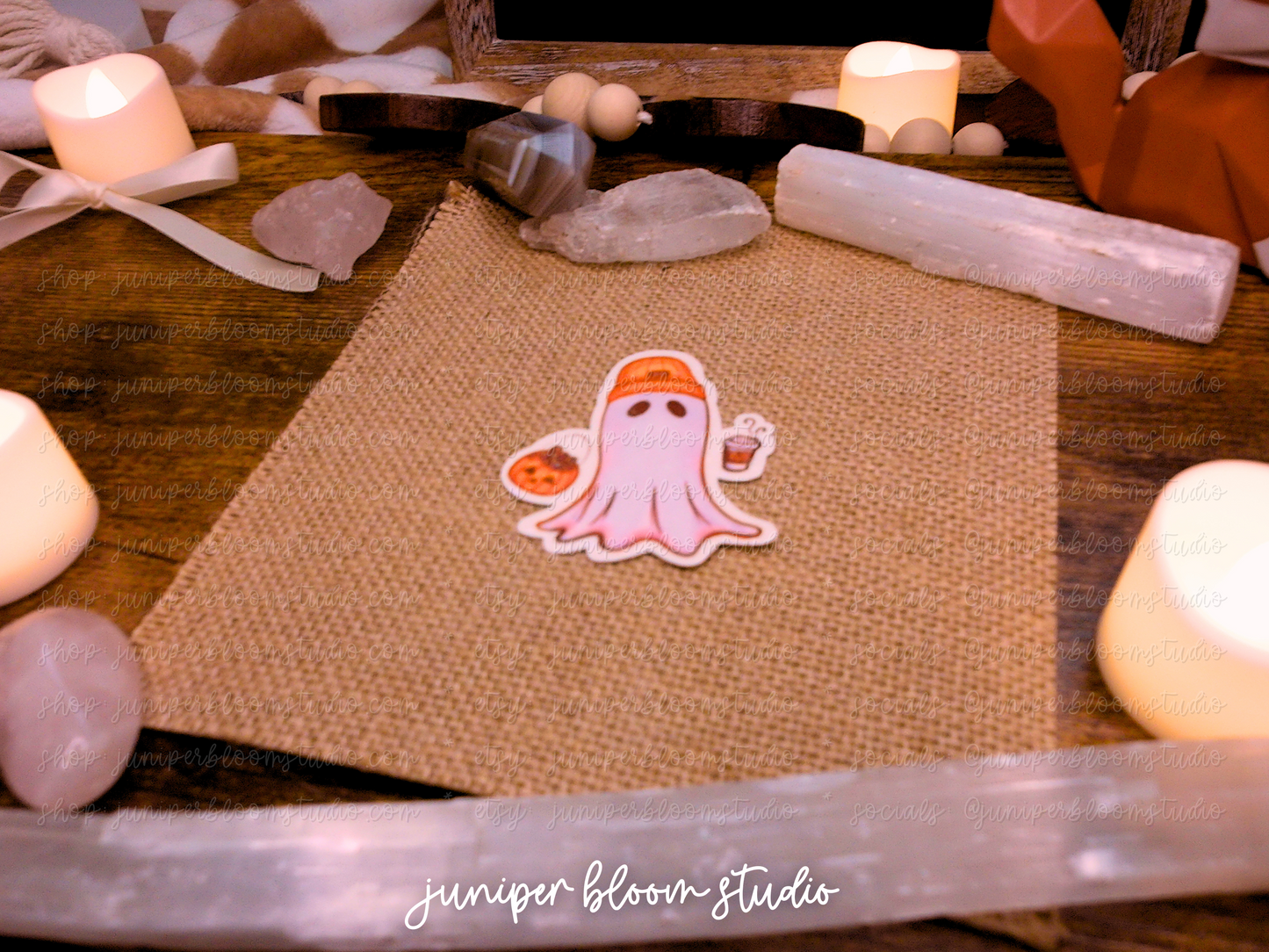 chill beanie ghost holographic sticker  |  spooky PSL halloween ghost sticker