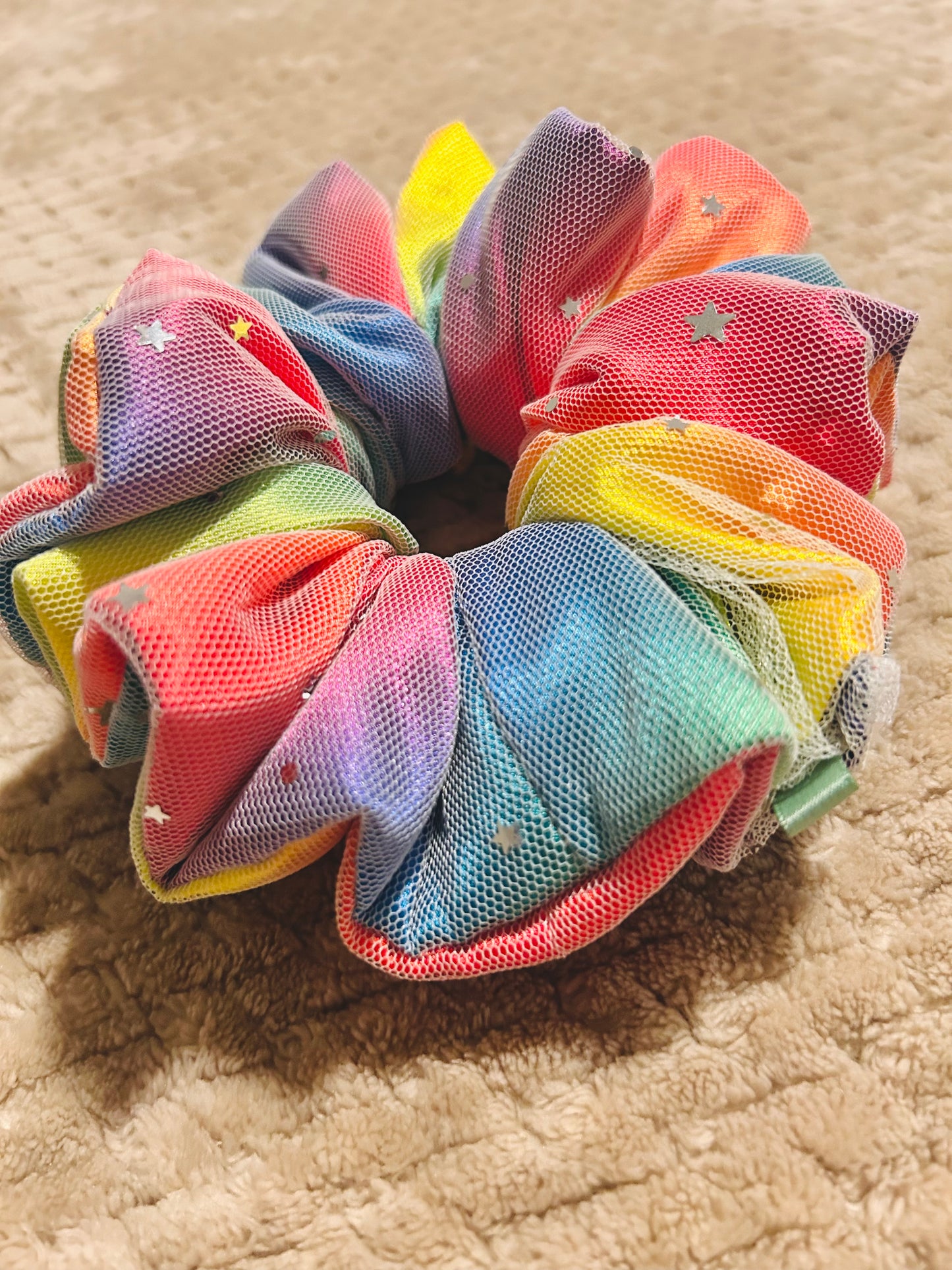 luxe oversized celestial rainbow pride scrunchie  |  rainbow  lgbtqia+ hair scrunchie