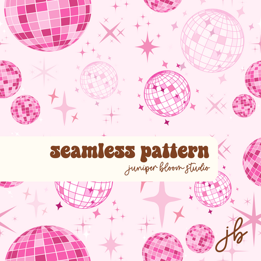 cute pink disco ball digital seamless pattern | disco pink print at home downloadable digital pattern
