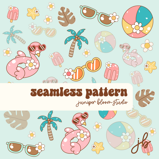 summer vacation digital seamless pattern | flamingo beach print at home downloadable digital pattern