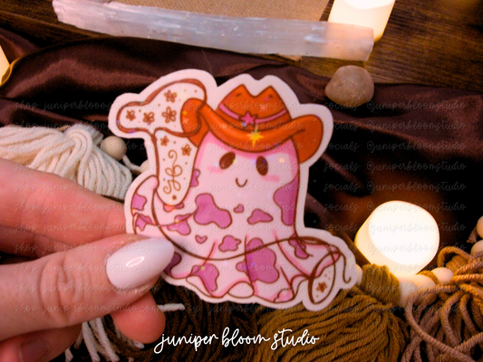 western ghost holographic sticker  |  spooky cowboy halloween ghost sticker