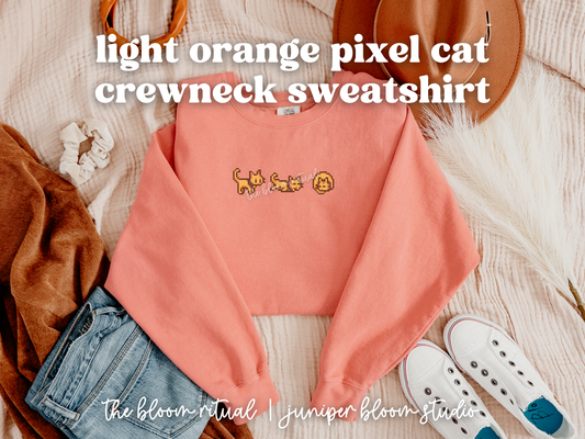 light orange pixel cat cozy crewneck sweatshirt  |  cozy gift for gamers