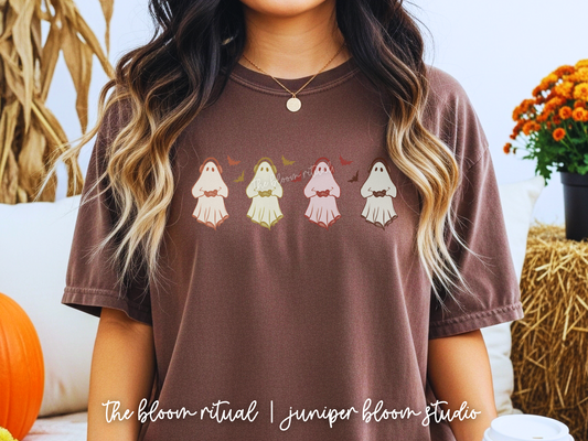 colorful retro gamer ghosts comfort colors shirt  |  halloween gift for fall autumn gamer ghosts