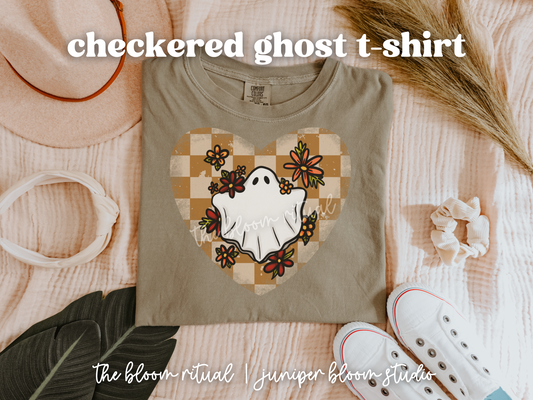retro checkered floral ghost shirt  |  halloween gift for fall autumn