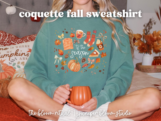 tis the season coquette fall crewneck sweatshirt  |  halloween gift for fall autumn
