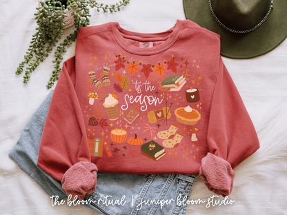 tis the season cute bookish fall crewneck sweatshirt  |  cozy gift for fall autumn