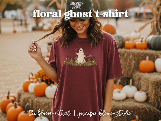 retro floral ghost t-shirt  |  halloween gift for fall cute spooky