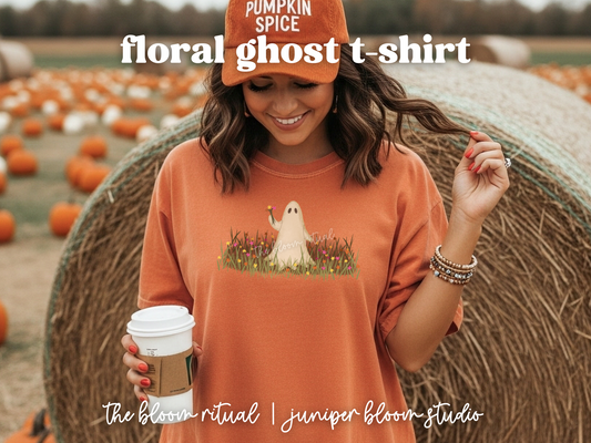 retro floral ghost t-shirt  |  halloween gift for fall cute spooky
