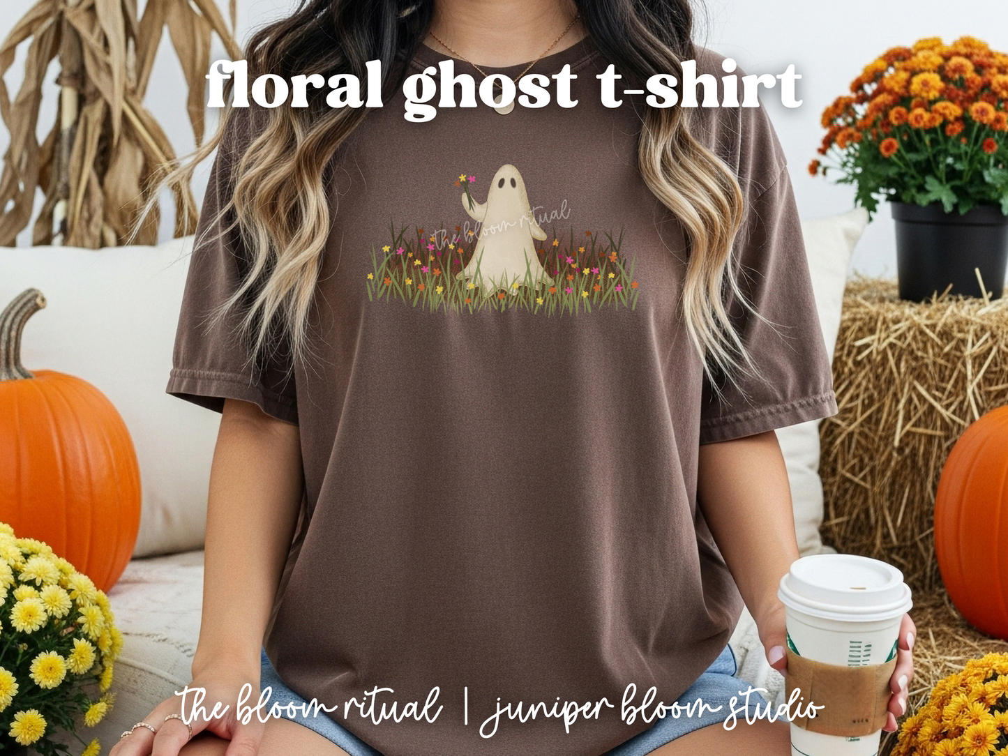 retro floral ghost t-shirt  |  halloween gift for fall cute spooky