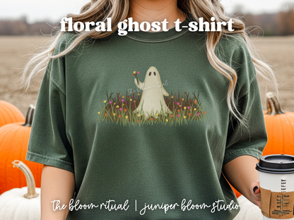 retro floral ghost t-shirt  |  halloween gift for fall cute spooky