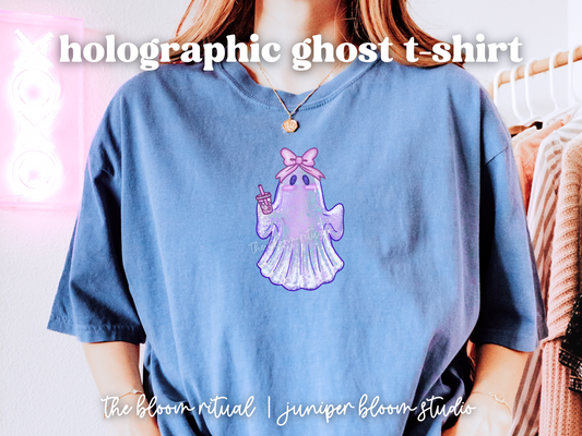 holographic ghost shirt  |  halloween gift for fall autumn coquette iridescent ghost