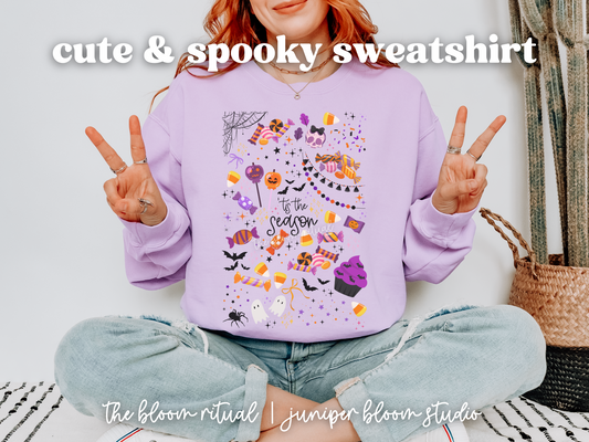tis the season cute spooky crewneck sweatshirt  |  halloween gift for fall autumn