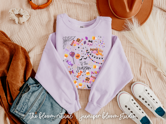 tis the season cute spooky crewneck sweatshirt  |  halloween gift for fall autumn