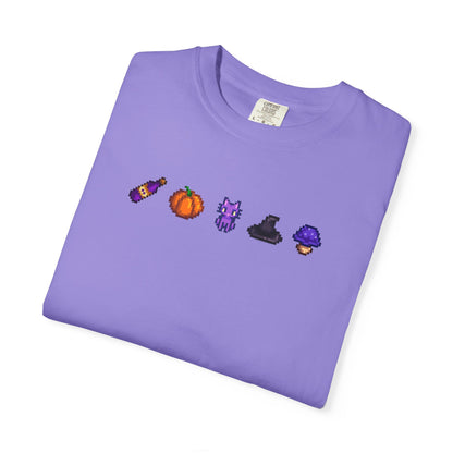 witchy fall vibes pixel art cozy t-shirt  |  cozy gift for gamers