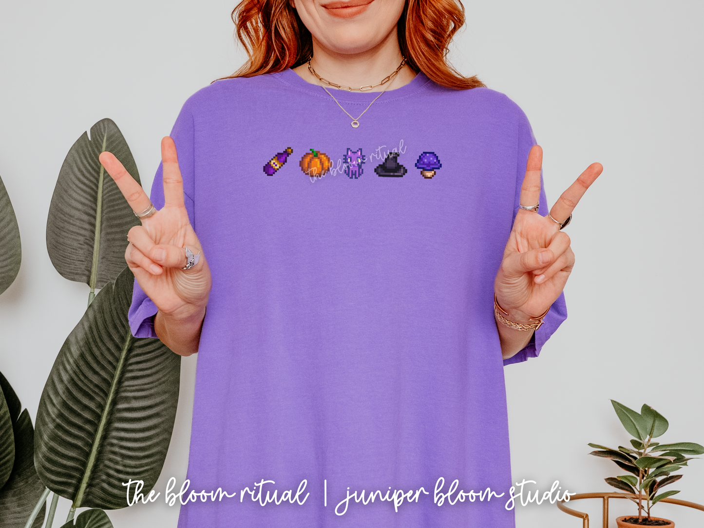 witchy fall vibes pixel art cozy t-shirt  |  cozy gift for gamers