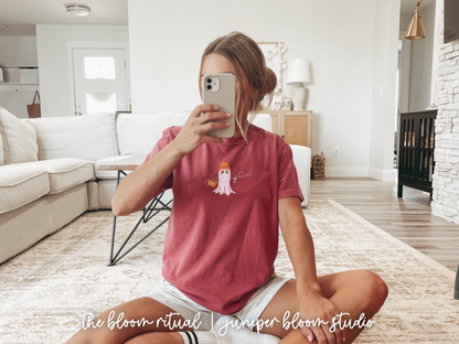 pumpkin latte ghost comfy t-shirt |  halloween gift for fall cute spooky
