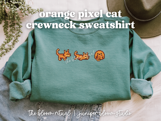 orange pixel cat cozy crewneck sweatshirt  |  cozy gift for gamers