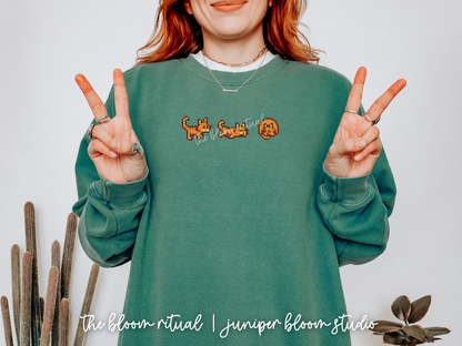 orange pixel cat cozy crewneck sweatshirt  |  cozy gift for gamers