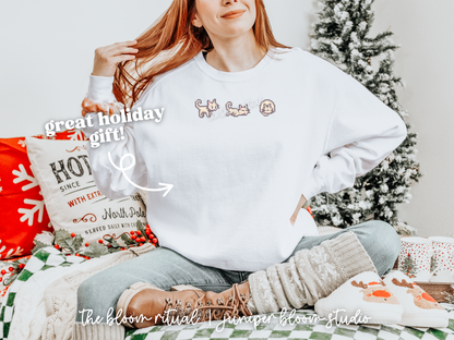white pixel cat cozy crewneck sweatshirt  |  cozy gift for gamers